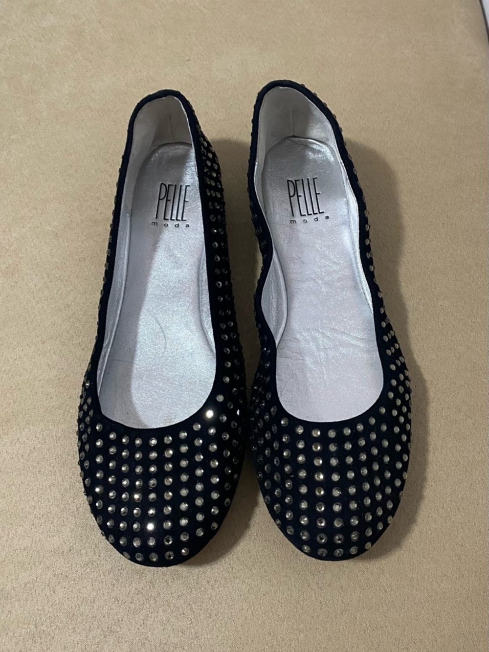 Pelle Moda Black Studded Suede Ballet Flats